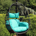 Sunnydaze Outdoor Resin Wicker Patio Dalia Hanging Basket Egg Chair with Cushions and Headrest - Teal - 2 piece