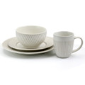 Elama Market Finds 16 Piece Round Stoneware Dinnerware Set in Embossed White-view-5