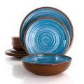 Elama Rippled Tides 12 Piece Lightweight Melamine Dinnerware Set in Blue