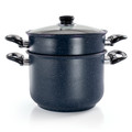 Gibson Home Leighton 3 Piece 8.5 Quart Steel Nonstick Pasta Pot with Steamer in Black-view-13