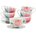 Martha Stewart 12 Piece Ceramic Flora 18 Ounce Cup and Saucer Set in White-view-1