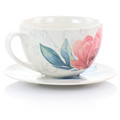 Martha Stewart 12 Piece Ceramic Flora 18 Ounce Cup and Saucer Set in White-view-2