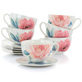 Martha Stewart 12 Piece Ceramic Flora 18 Ounce Cup and Saucer Set in White-view-8