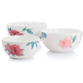 Martha Stewart 3 Piece Fine Ceramic Floral Bowl Set in White