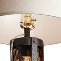 Dark amber glass and metal table lamp