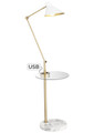 Brushed brass metal & marble w/tray floor lamp