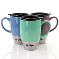 Mr. Coffee Couplet Pastel 3 Piece 15 Ounce Stoneware and Stainless Steel Travel Cups in Assorted Colors