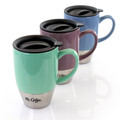 Mr. Coffee Couplet Pastel 3 Piece 15 Ounce Stoneware and Stainless Steel Travel Cups in Assorted Colors