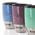 Mr. Coffee Couplet Pastel 3 Piece 15 Ounce Stoneware and Stainless Steel Travel Cups in Assorted Colors