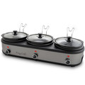 MegaChef Triple 2.5 Quart Slow Cooker and Buffet Server Finish with 3 Ceramic Cooking Pots and Removable Lid Rests
