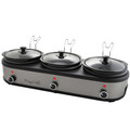 MegaChef Triple 2.5 Quart Slow Cooker and Buffet Server Finish with 3 Ceramic Cooking Pots and Removable Lid Rests
