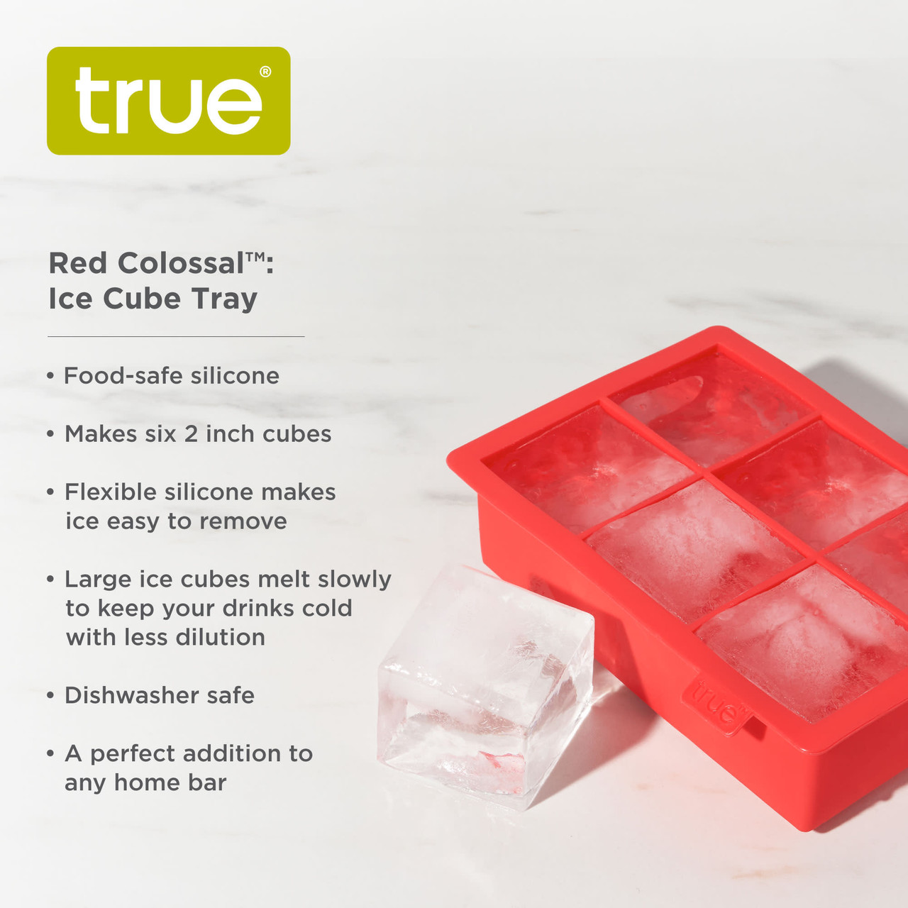 True Colossal Ice Cube Tray, Extra Large Ice Cubes, Dishwasher Safe  Flexible Silicone Ice Cube Tray, Makes 6 2 Inch Ice Cubes, Grey, Set of 1, Barware & Accessories