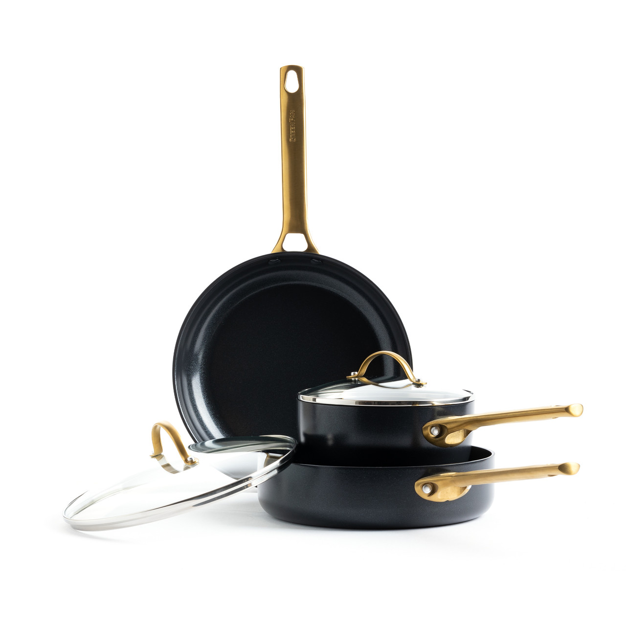 Reserve Ceramic Nonstick 5-Piece Cookware Set | Black with Gold-Tone Handles