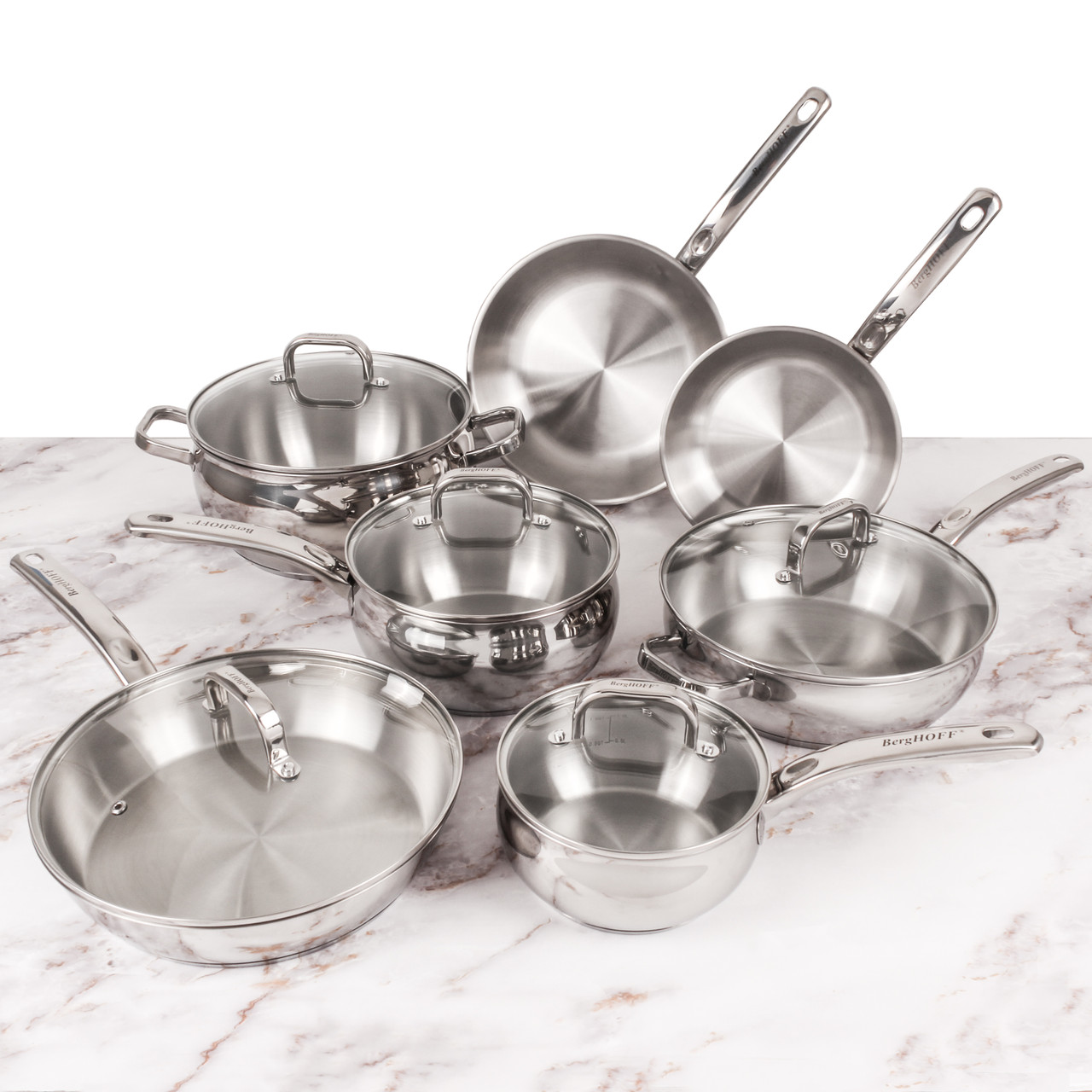 BergHOFF Essentials Comfort 7-Piece 18/10 Stainless Steel Cookware Set w/  Lids 