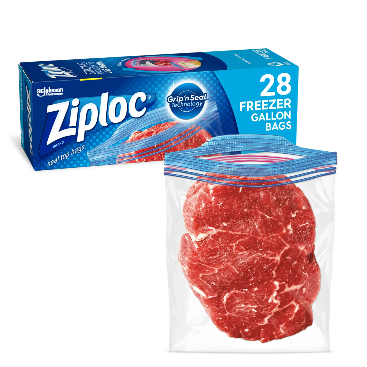 Ziploc Freezer Gallon Bags, Grip 'n Seal - 28 Ct, 9 Pack