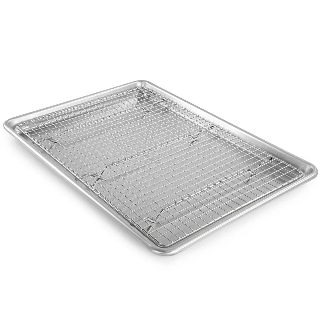 Oster Baker's Glee Stainless Steel 13in Cookie Sheet and 12in Cooling Rack Bakeware Set in Silver