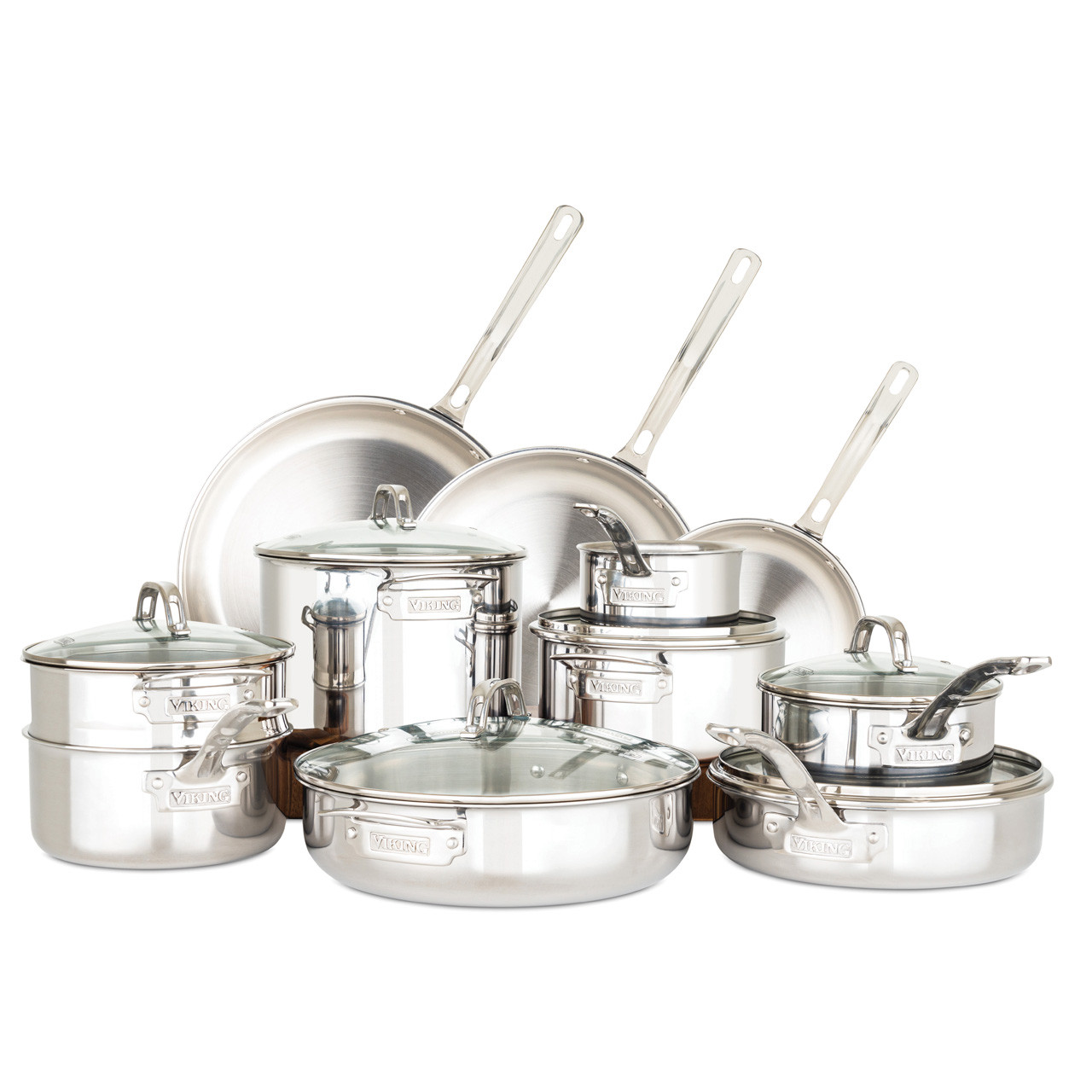 Viking Culinary 3-Ply Stainless Steel Cookware Set with Metal Lids, 10 Piece, Dishwasher, Oven Safe, Works on All Cooktops Including Induction,Silver