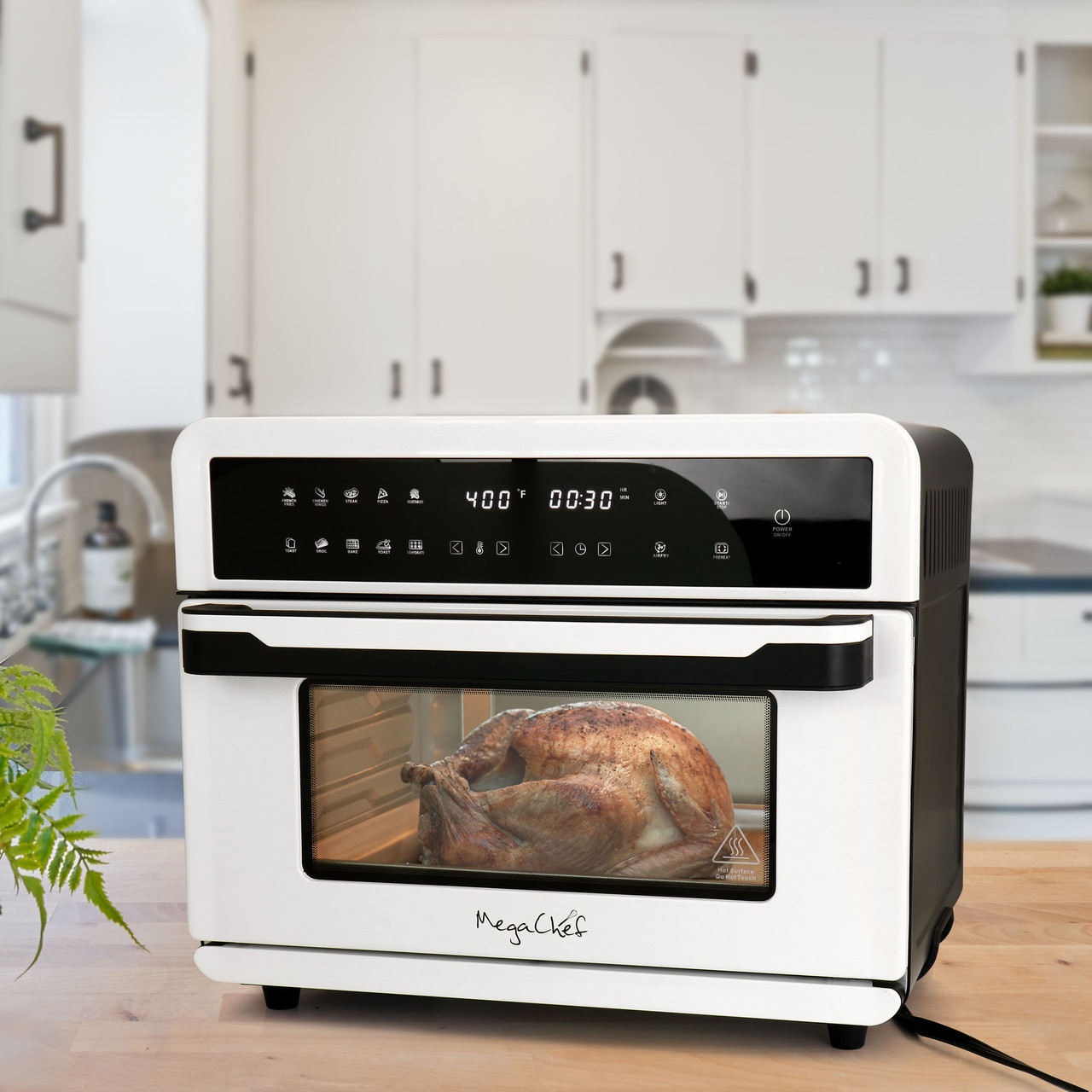 MegaChef Multipurpose Countertop Halogen Oven Air Fryer-Rotisserie-Roaster in Black