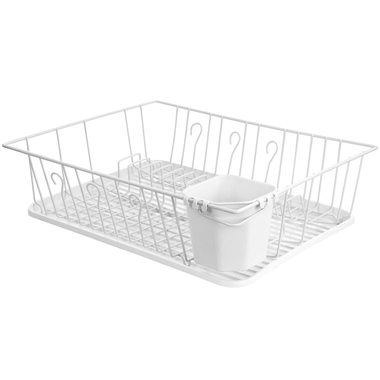 Mega Chef Dish Rack with 14 Plate Positioners & Detachable Utensil Holder, White, 17.5