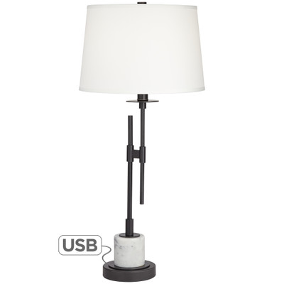 Metal and marble chairside Table Lamp with USB Port