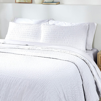 Dream Comfort Textured 3-Piece Duvet Cover & Sham Set; Seersucker White
