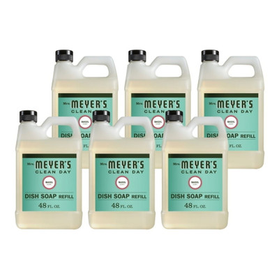Mrs. Meyers Dish Soap Refill, 48 oz, Basil (Pack of 6)