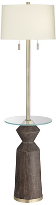 Faux wood floor lamp with tray Floor Lamp