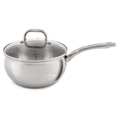 BergHOFF Belly Shape Stainless Steel 18/10 Stainless Steel 3.2 Quart Sauce Pan with Glass Lid, 8"