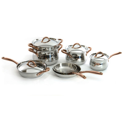 BergHOFF 12pc 18/10 Stainless Steel Cookware Set with Glass Lid, Belly Shape