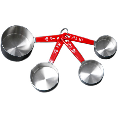 BergHOFF 18/10 Stainless Steel Measuring Cups, 4 piece Set with Red Handles