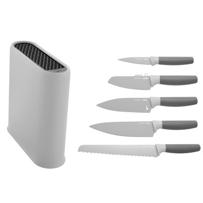 BergHOFF Leo 6 piece Stainless Steel Cutlery Set with Block, Grey