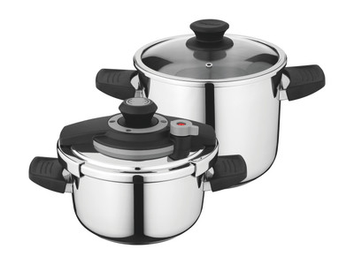 BergHOFF Essentials 4 piece 18/10 Stainless Steel Pressure Cooker Set 7.4 Quart & 4.2 Quart, Vita