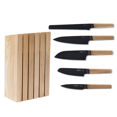 BergHOFF Ron 6 piece Knife Block Set, Natural (5 Knives & Block)