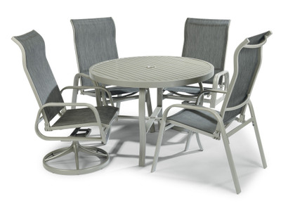 Captiva 5 Piece Outdoor Dining Set - Gray, 48" Diameter, 2 Swivel Chairs and 2 Arm Chairs