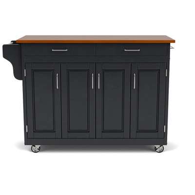 Create-A-Cart Kitchen Cart - 2 Drawer Black Finish with Oak Finished Wood top