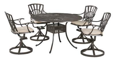 Grenada 5 Piece Outdoor Dining Set - Khaki Gray, 48" Diameter, 4 Swivel Chairs with Cushions