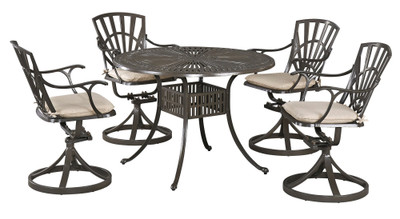 Grenada 5 Piece Outdoor Dining Set - Khaki Gray, 42" Diameter, 4 Swivel Chairs with Cushions