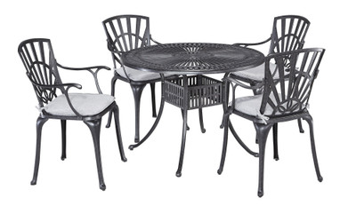 Grenada 5 Piece Outdoor Dining Set - Charcoal, 42" Diameter, 4 Arm Chairs with Cushions