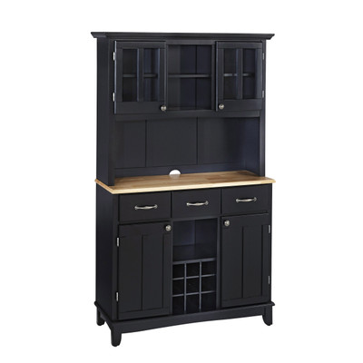 Hampton Buffet with Hutch - Black Finish, Natural Wood Top