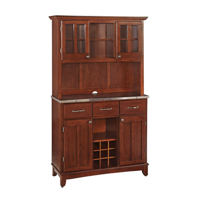 Hampton Buffet with Hutch - Brown Medium Cherry Finish, Stainless Steel Top