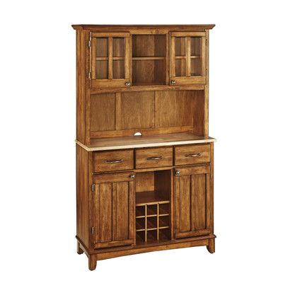 Hampton Buffet with Hutch - Brown Cottage Oak Finish, Natural Wood Top