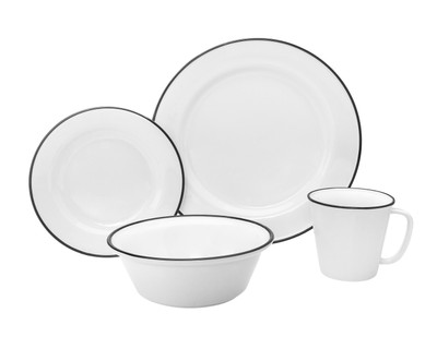 16 Piece Bistro Black Band Porcelain Dinnerware Set - Service for 4