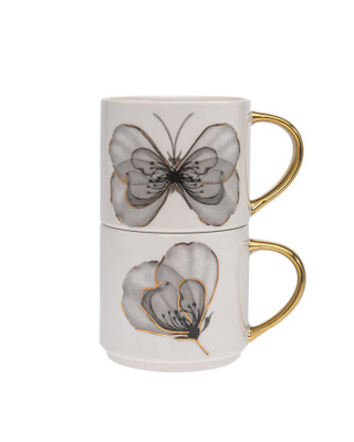 Gold Flower 15.5oz Stacking Mugs, Set of 2