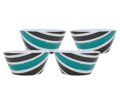 Teal Striped Melamine Bowls, Set of 4