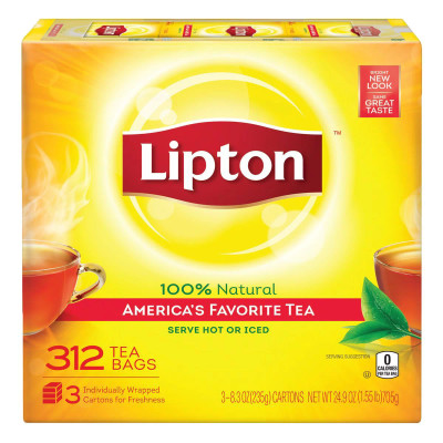 Lipton® 100% Natural Black Tea Bags, Carton of 312