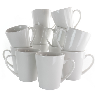 Noble Court Fine Ceramic 12 oz. Mug Set in White, Set of 12