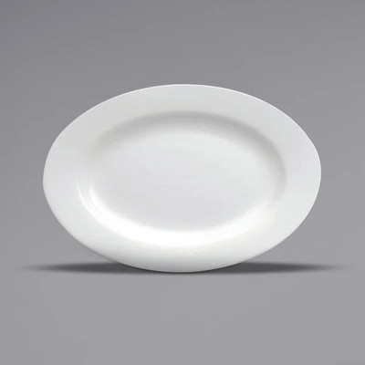 Oneida Buffalo Bright White 11 3/4" x 8 5/16" Rolled Edge Oval Porcelain Platter (Set of 12)