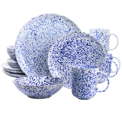 Martha Stewart 16 Piece Stoneware Dinnerware Set in Speckled Blue