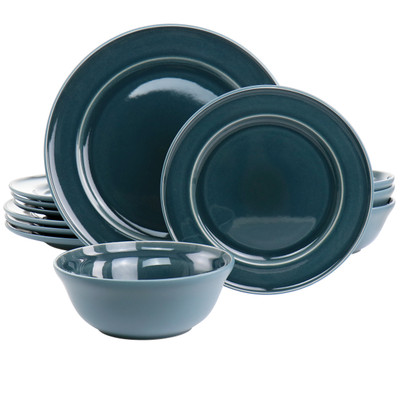 Martha Stewart Portillo 12 Piece Round Stoneware Dinnerware Set in Blue