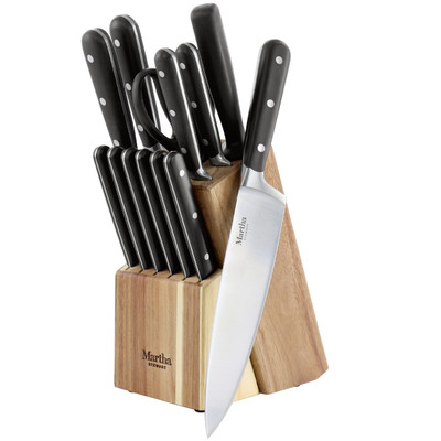 Martha Stewart 14 Piece Stainless Steel Cutlery Set with Acacia Wood Storage Block